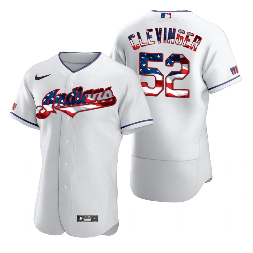 Cleveland Indians #52 Mike Clevinger Men Nike White Fluttering USA Flag Limited Edition Authentic MLB Jersey